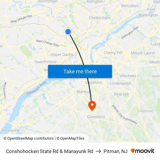 Conshohocken State Rd & Manayunk Rd to Pitman, NJ map