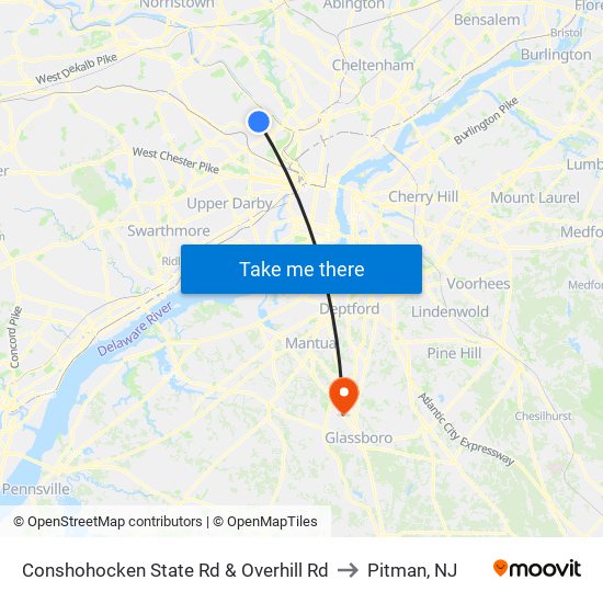 Conshohocken State Rd & Overhill Rd to Pitman, NJ map