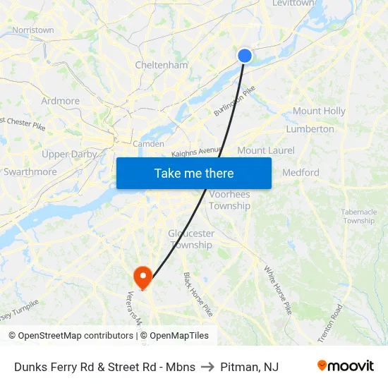 Dunks Ferry Rd & Street Rd - Mbns to Pitman, NJ map