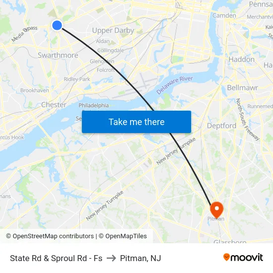 State Rd & Sproul Rd - Fs to Pitman, NJ map