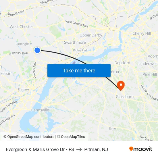 Evergreen & Maris Grove Dr - FS to Pitman, NJ map