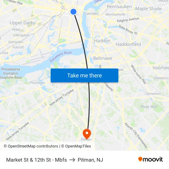 Market St & 12th St - Mbfs to Pitman, NJ map
