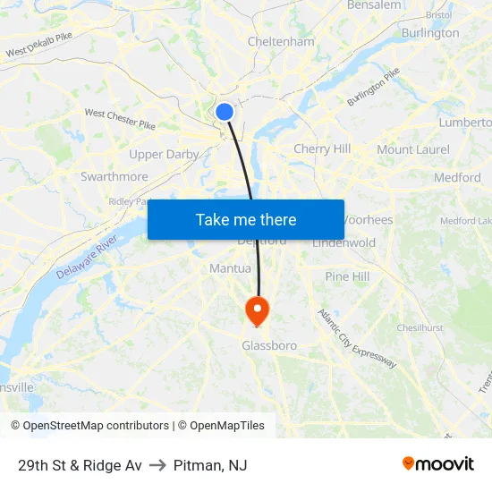 29th St & Ridge Av to Pitman, NJ map