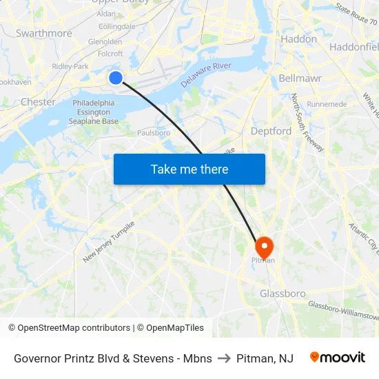 Governor Printz Blvd & Stevens - Mbns to Pitman, NJ map