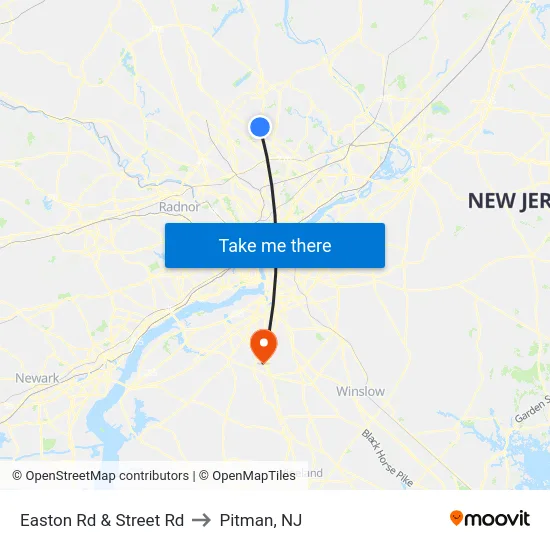 Easton Rd & Street Rd to Pitman, NJ map