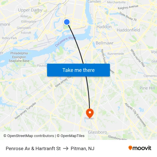 Penrose Av & Hartranft St to Pitman, NJ map