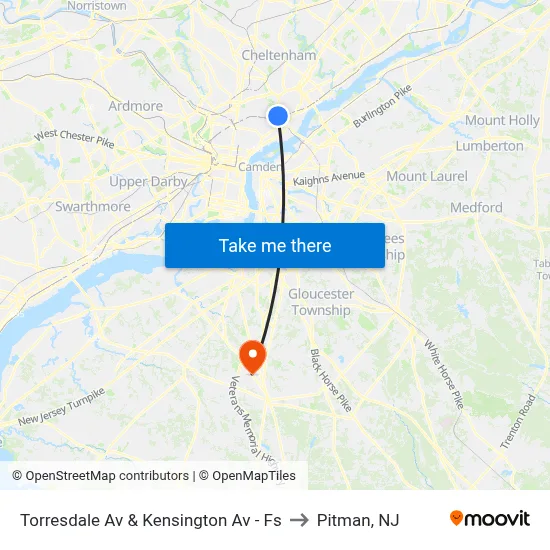 Torresdale Av & Kensington Av - Fs to Pitman, NJ map