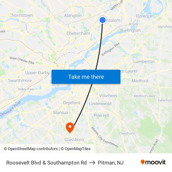 Roosevelt Blvd & Southampton Rd to Pitman, NJ map