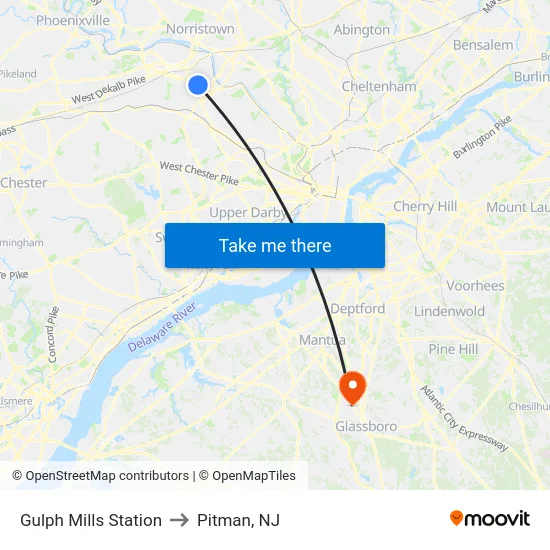 Gulph Mills Station to Pitman, NJ map
