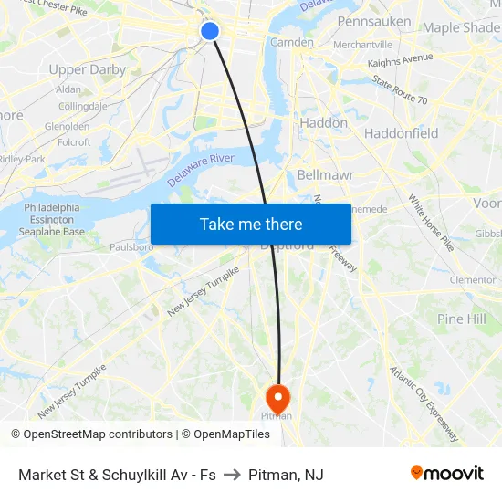 Market St & Schuylkill Av - Fs to Pitman, NJ map
