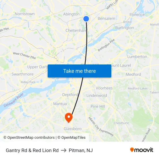 Gantry Rd & Red Lion Rd to Pitman, NJ map