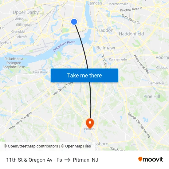 11th St & Oregon Av - Fs to Pitman, NJ map