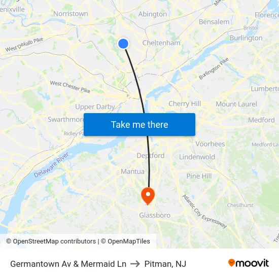 Germantown Av & Mermaid Ln to Pitman, NJ map