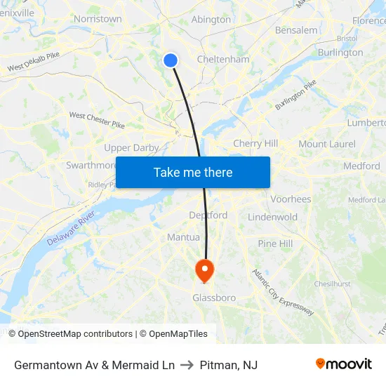 Germantown Av & Mermaid Ln to Pitman, NJ map