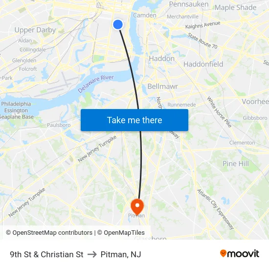 9th St & Christian St to Pitman, NJ map