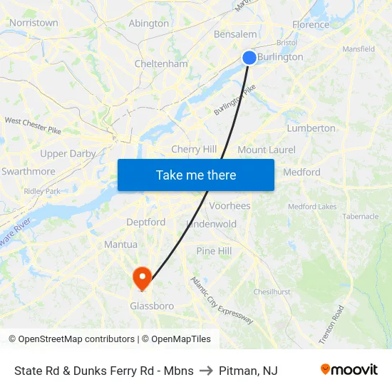 State Rd & Dunks Ferry Rd - Mbns to Pitman, NJ map