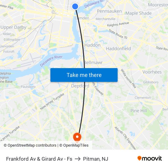 Frankford Av & Girard Av - Fs to Pitman, NJ map
