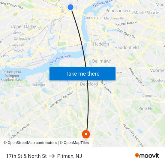 17th St & North St to Pitman, NJ map