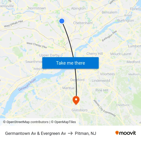 Germantown Av & Evergreen Av to Pitman, NJ map