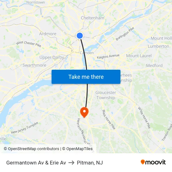 Germantown Av & Erie Av to Pitman, NJ map