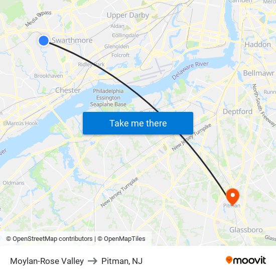 Moylan-Rose Valley to Pitman, NJ map