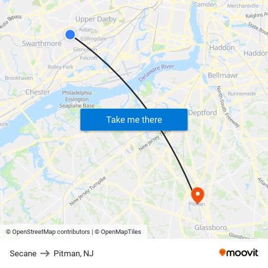 Secane to Pitman, NJ map