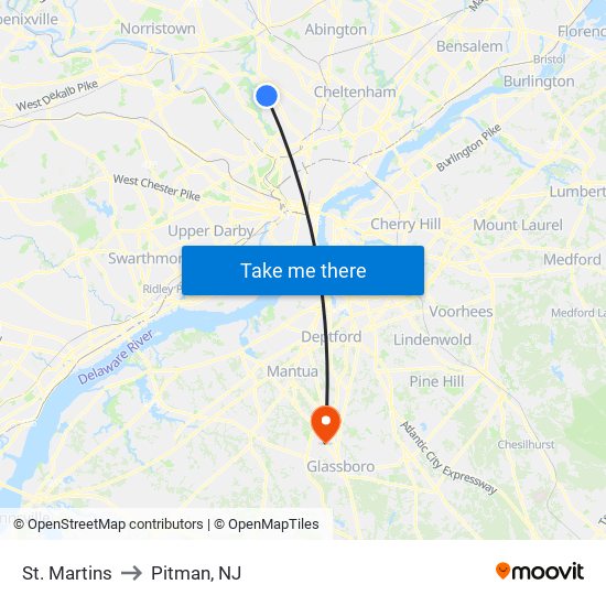 St. Martins to Pitman, NJ map