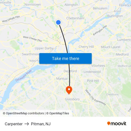 Carpenter to Pitman, NJ map