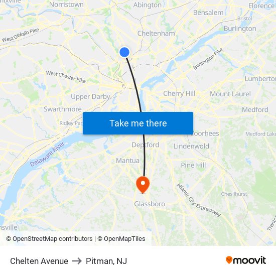 Chelten Avenue to Pitman, NJ map