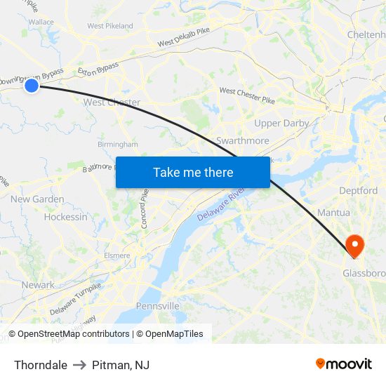 Thorndale to Pitman, NJ map