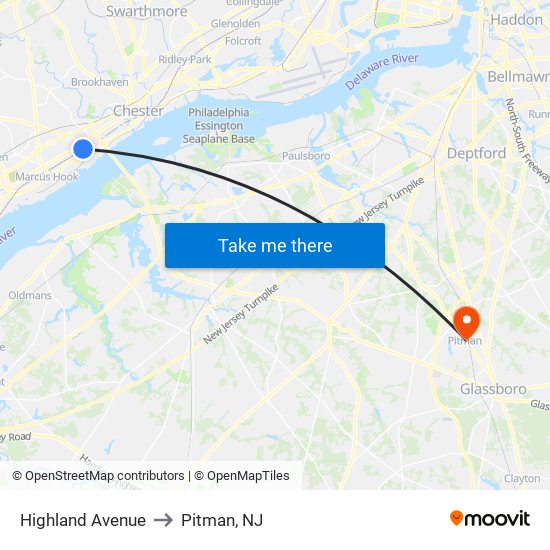 Highland Avenue to Pitman, NJ map