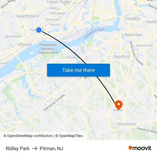Ridley Park to Pitman, NJ map