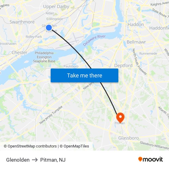 Glenolden to Pitman, NJ map