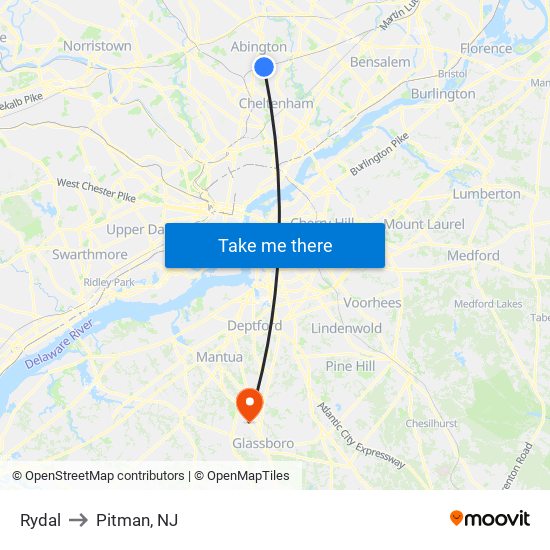 Rydal to Pitman, NJ map