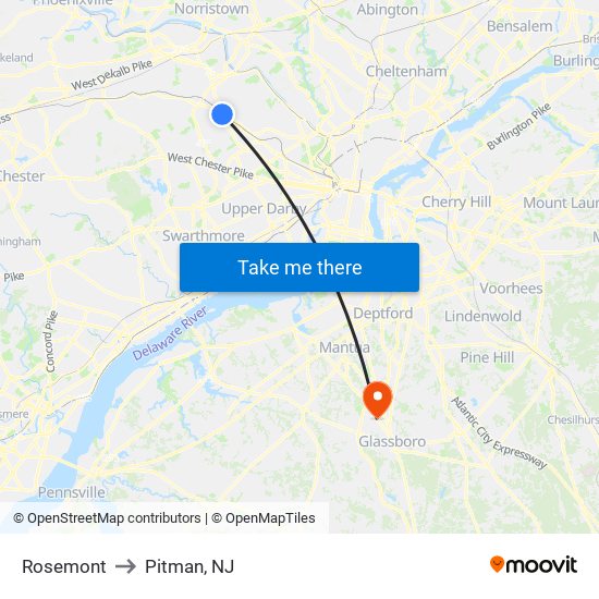 Rosemont to Pitman, NJ map