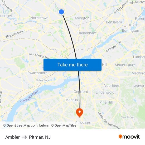 Ambler to Pitman, NJ map