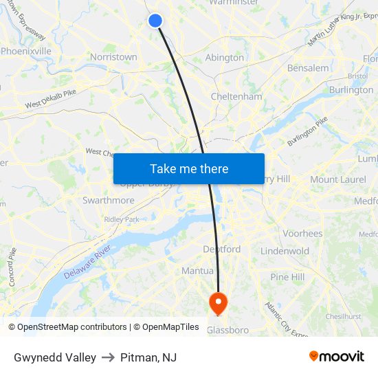 Gwynedd Valley to Pitman, NJ map