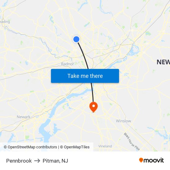 Pennbrook to Pitman, NJ map
