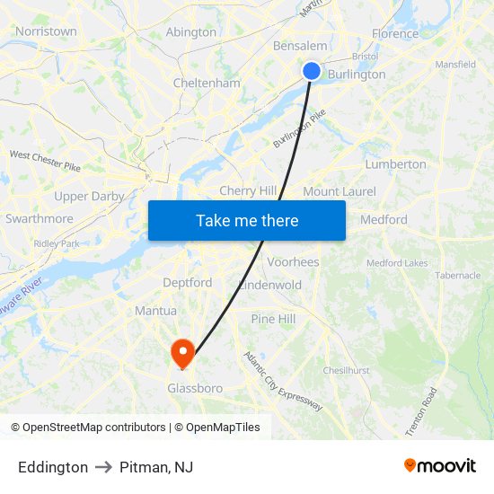 Eddington to Pitman, NJ map