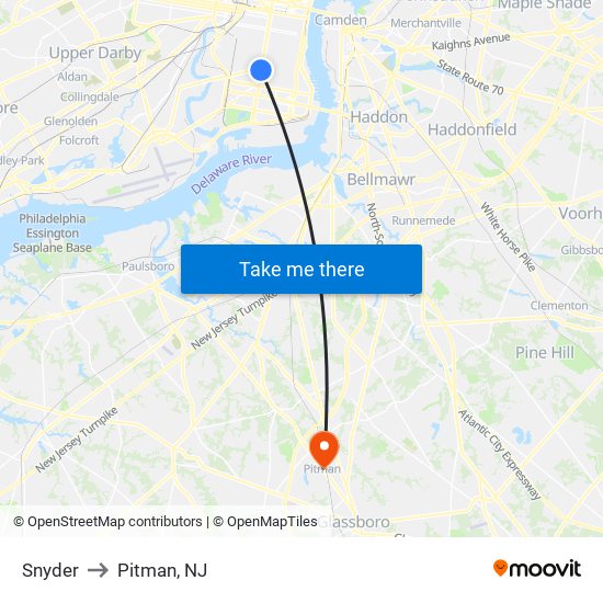 Snyder to Pitman, NJ map