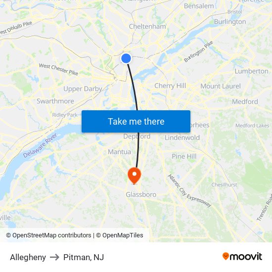 Allegheny to Pitman, NJ map