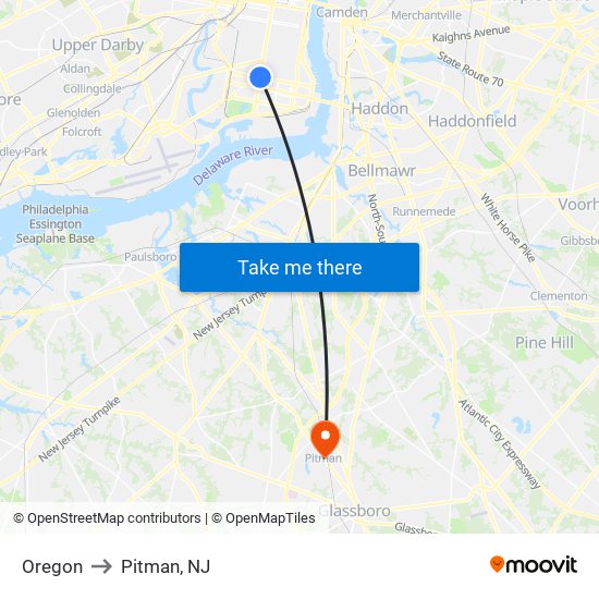 Oregon to Pitman, NJ map
