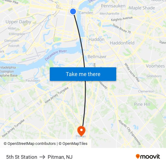 5th St Station to Pitman, NJ map