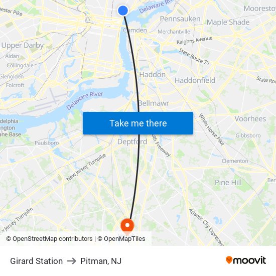Girard Station to Pitman, NJ map