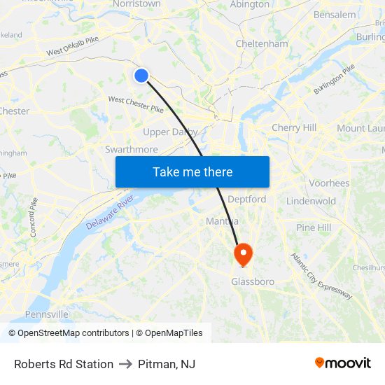 Roberts Rd Station to Pitman, NJ map