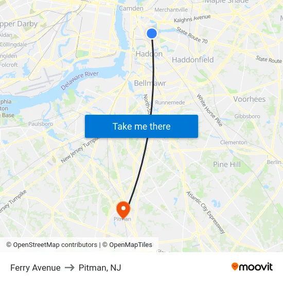 Ferry Avenue to Pitman, NJ map