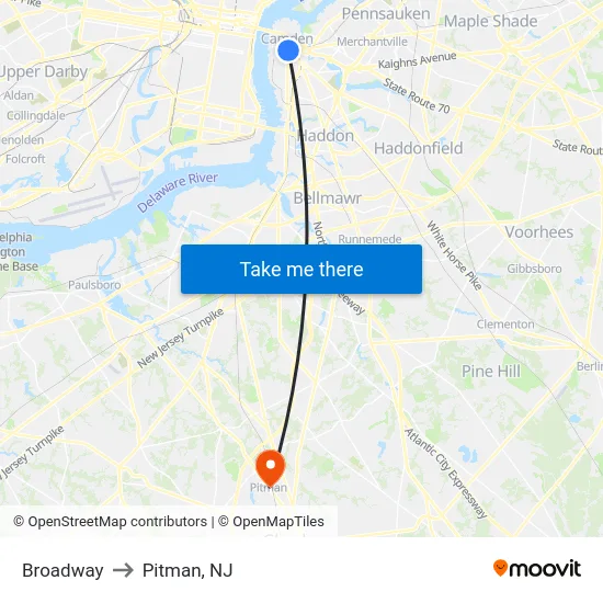 Broadway to Pitman, NJ map