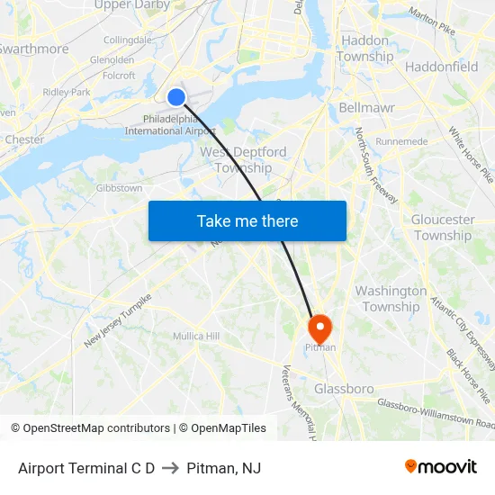 Airport Terminal C D to Pitman, NJ map