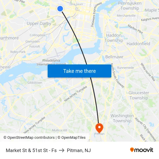 Market St & 51st St - Fs to Pitman, NJ map