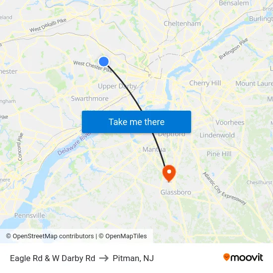Eagle Rd & W Darby Rd to Pitman, NJ map